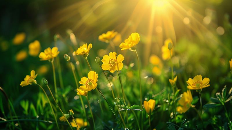 Flowers wallpaper, sunlit meadow, nature wallpaper, background for desktop wallpaper (horizontal)