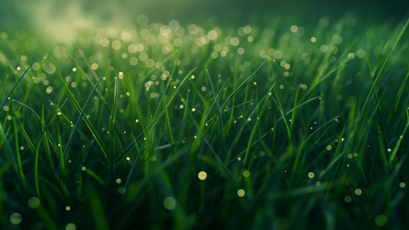 Green grass wallpaper, dew, high definition, background for desktop wallpaper (horizontal)