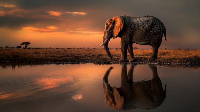 elephant wallpaper, water, savannah, background for desktop wallpaper (horizontal)