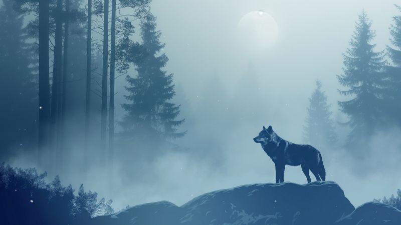wolf wallpaper, snowy forest, winter landscape, background for desktop wallpaper (horizontal)