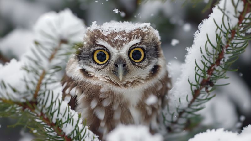 owl wallpaper, cute snowy creatures, adorable birds, background for desktop wallpaper (horizontal)