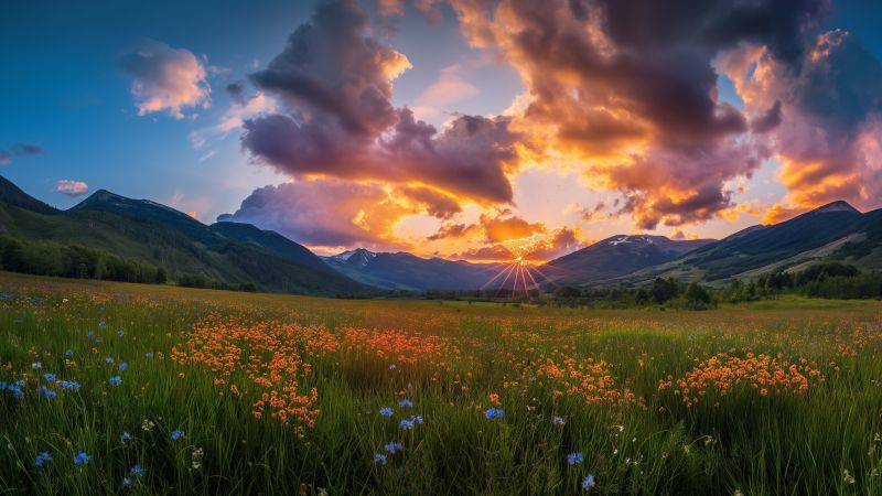 Meadows wallpaper, mountains, scenic, background for desktop wallpaper (horizontal)