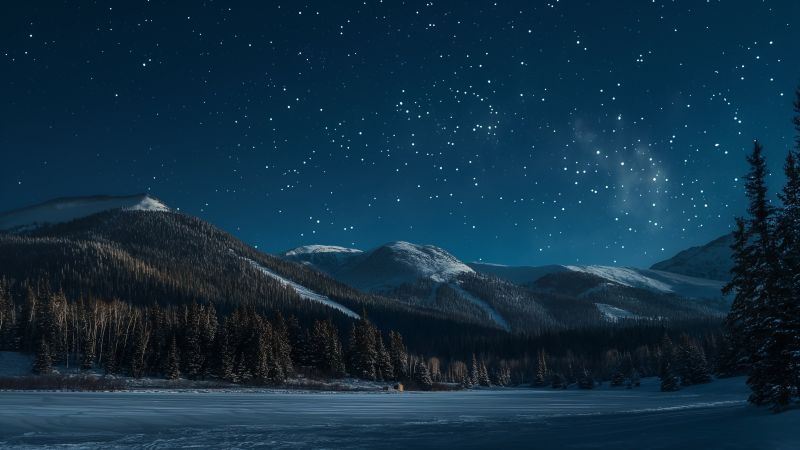 Mountains wallpaper, stars, 4k resolution, background for desktop wallpaper (horizontal)