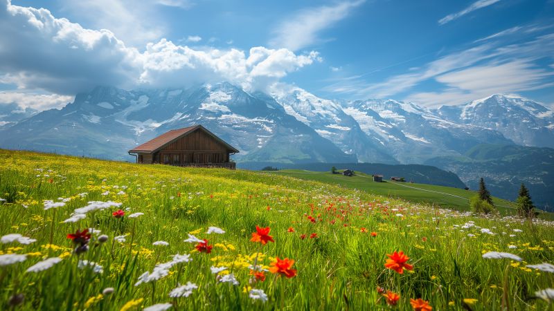 Switzerland wallpaper, meadows, 4k wallpaper, background for desktop wallpaper (horizontal)