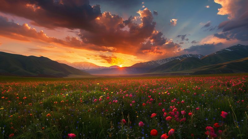 India wallpaper, clouds, Valley of Flowers, background for desktop wallpaper (horizontal)