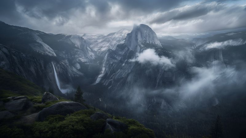 Yosemite wallpaper, waterfall, scenic, background for desktop wallpaper (horizontal)