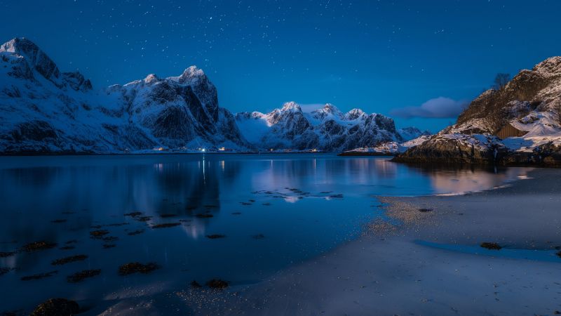 Norway wallpaper, northern lights, mountains, background for desktop wallpaper (horizontal)