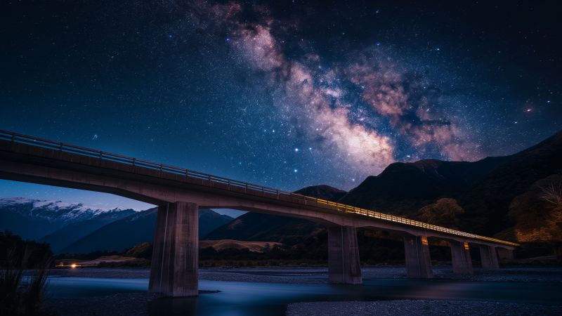 night sky wallpaper, mountains, New Zealand, background for desktop wallpaper (horizontal)