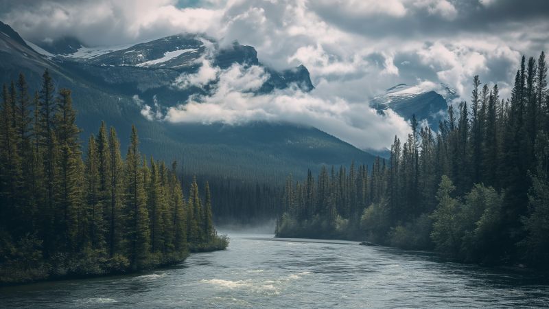 Mountains wallpaper, river, nature, background for desktop wallpaper (horizontal)