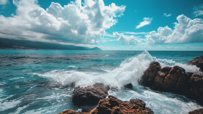 Sea wallpaper, waves, seascape, background for desktop wallpaper (horizontal)