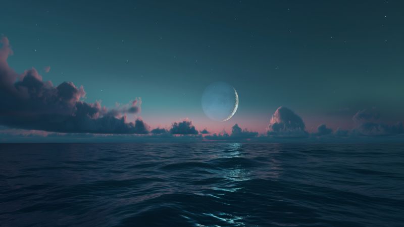 Sea wallpaper, night sky, celestial, background for desktop wallpaper (horizontal)