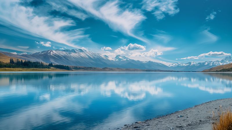 Lake Tekapo wallpaper, serene clouds, scenic views, background for desktop wallpaper (horizontal)