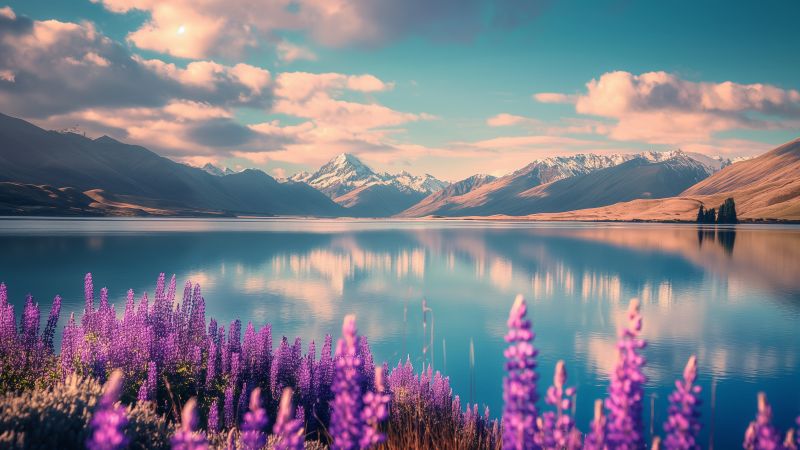 lavender wallpaper, Lake Tekapo, sky, background for desktop wallpaper (horizontal)