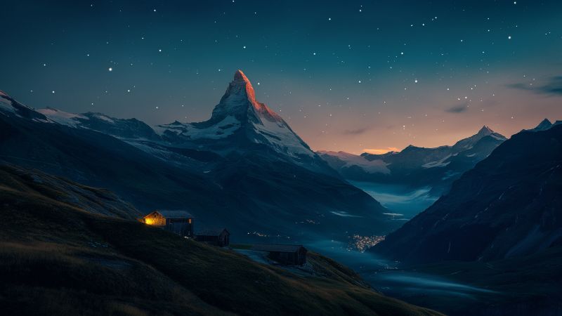 Switzerland wallpaper, starry mountains, breathtaking landscapes, background for desktop wallpaper (horizontal)