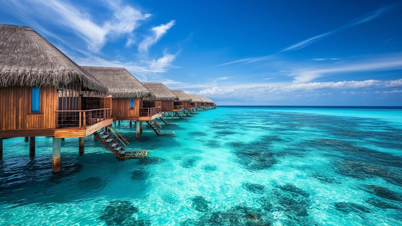 Maldives wallpaper, exotic travel destination, luxury escape, background for desktop wallpaper (horizontal)