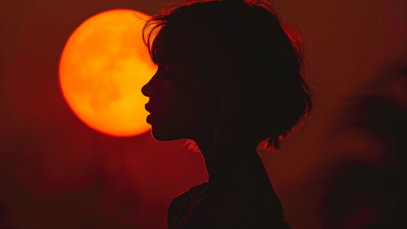 girl wallpaper, moon, red, background for desktop wallpaper (horizontal)