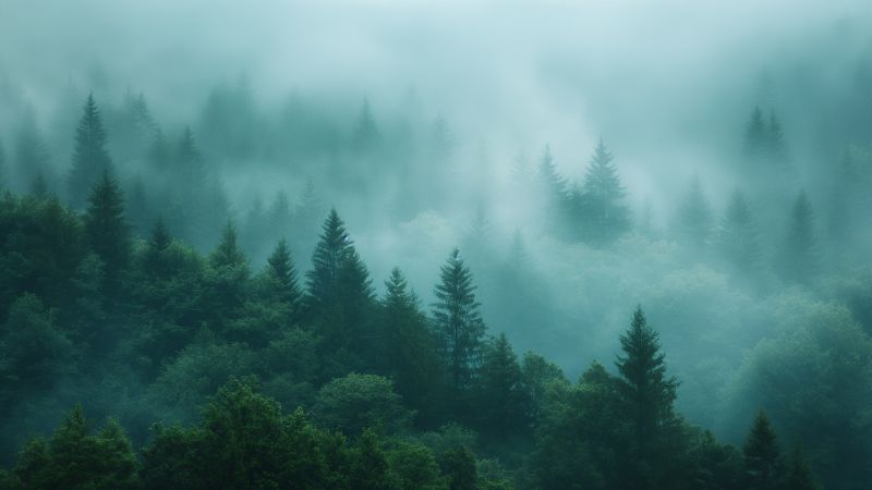 fog wallpaper, lush, wilderness, background for desktop wallpaper (horizontal)