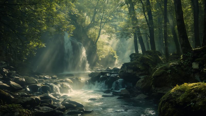 forest wallpaper, vibrant foliage, nature, background for desktop wallpaper (horizontal)