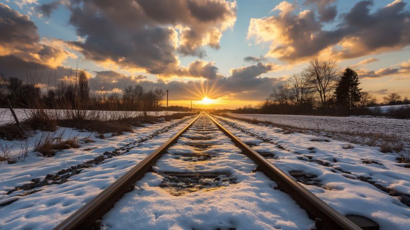 Railway wallpaper, HD wallpaper, clouds, background for desktop wallpaper (horizontal)