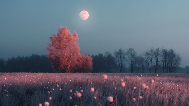 Meadows wallpaper, moon, 5k, background for desktop wallpaper (horizontal)