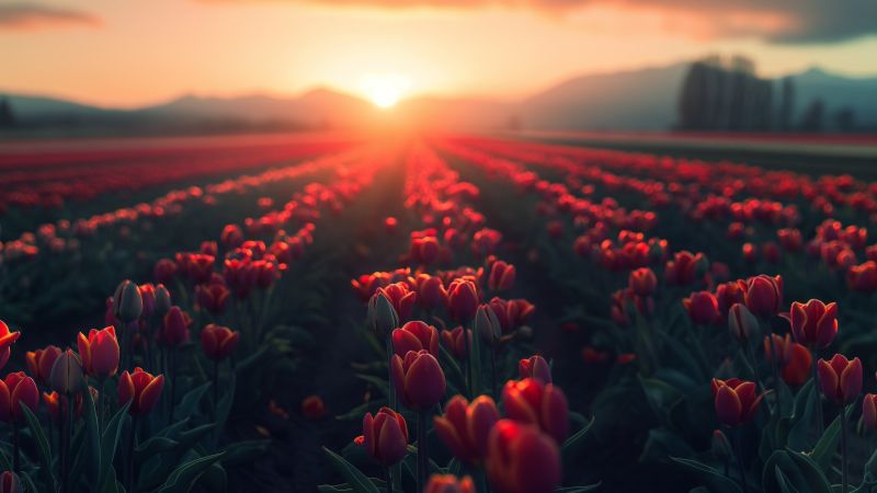 Skagit Valley wallpaper, sunset, flowers, background for desktop wallpaper (horizontal)
