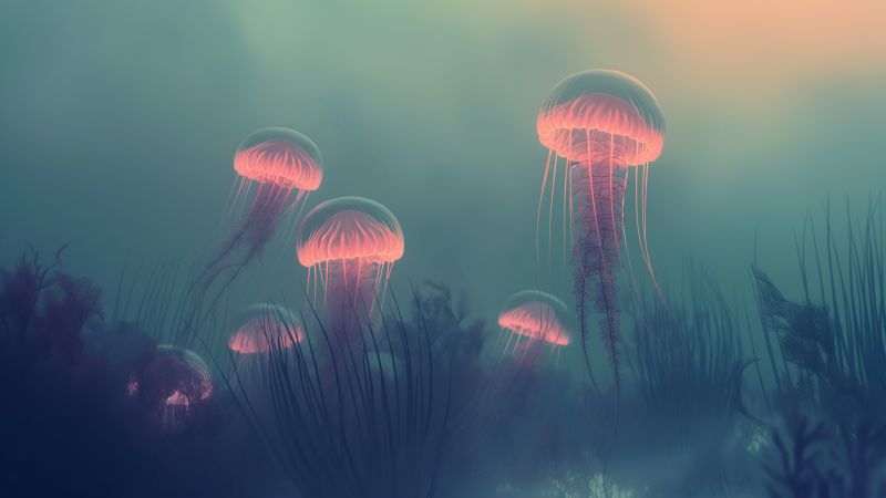 jellyfish wallpaper, diving adventures, snorkeling, background for desktop wallpaper (horizontal)