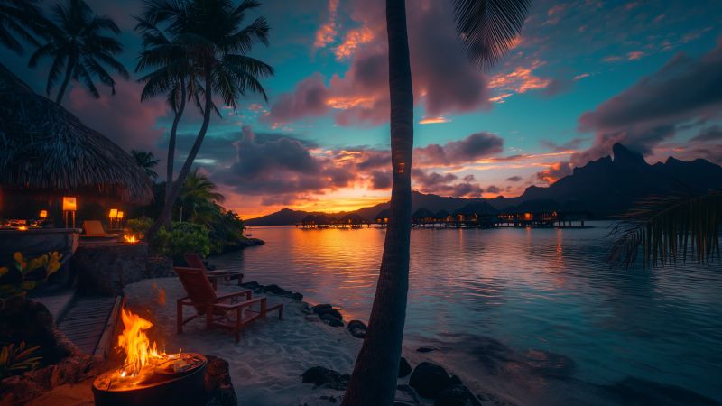 Bora Bora wallpaper, tropical paradise, ocean view, background for desktop wallpaper (horizontal)