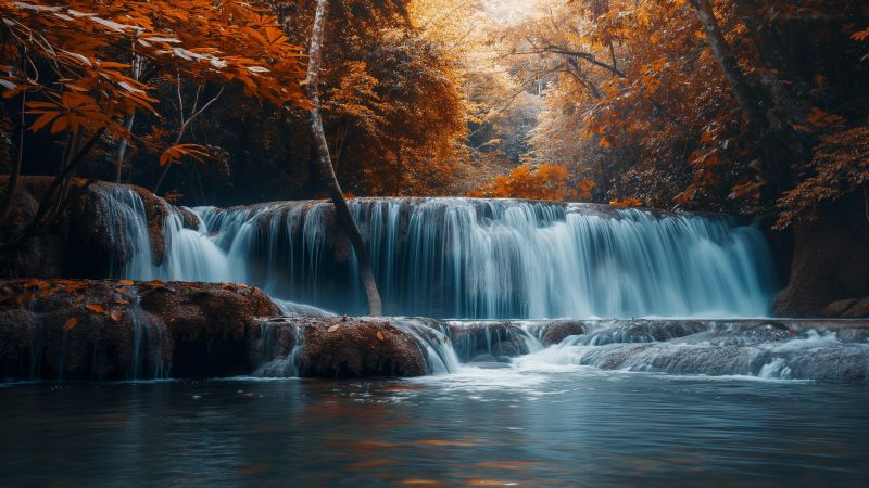 Waterfall wallpaper, Thailand, river, background for desktop wallpaper (horizontal)