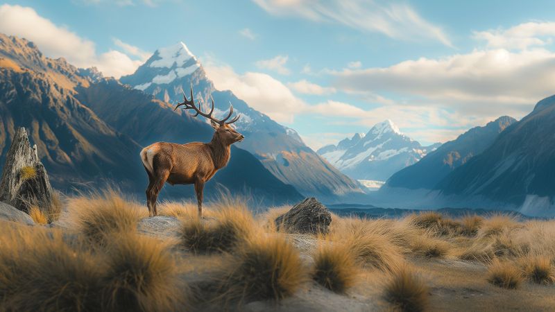deer wallpaper, New Zealand, nature, background for desktop wallpaper (horizontal)