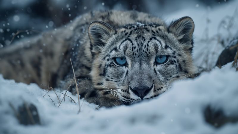 Snow Leopard wallpaper, Himalayan region, wildlife photography, background for desktop wallpaper (horizontal)