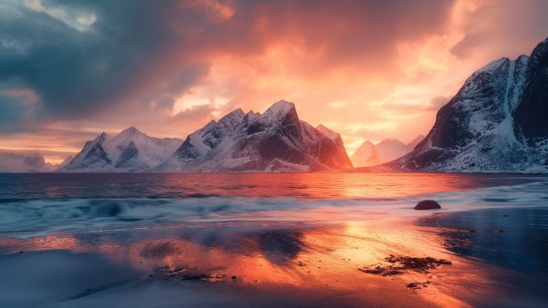 Norway wallpaper, ocean, rocks, background for desktop wallpaper (horizontal)