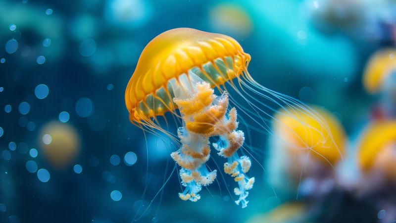japanese sea-nettle wallpaper, aquatic life, marine, background for desktop wallpaper (horizontal)