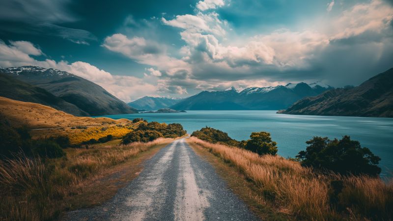 New Zealand wallpaper, lake, clouds, background for desktop wallpaper (horizontal)