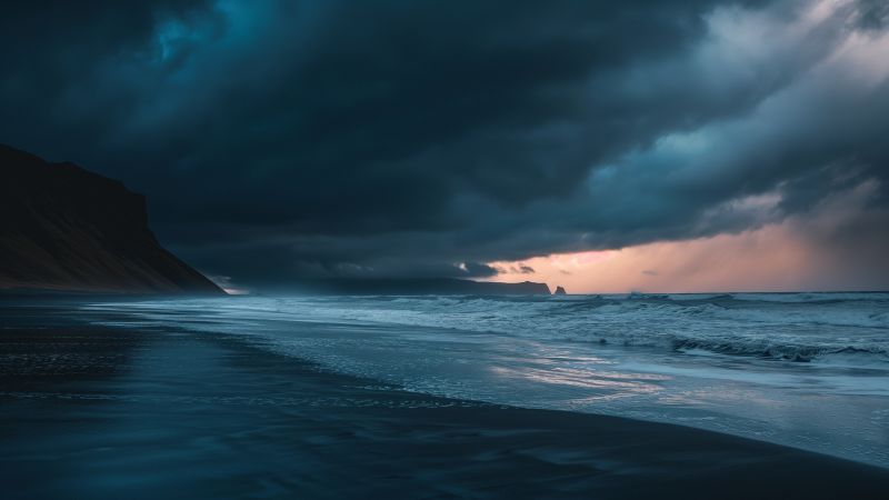 Clouds wallpaper, ocean, mountains, background for desktop wallpaper (horizontal)