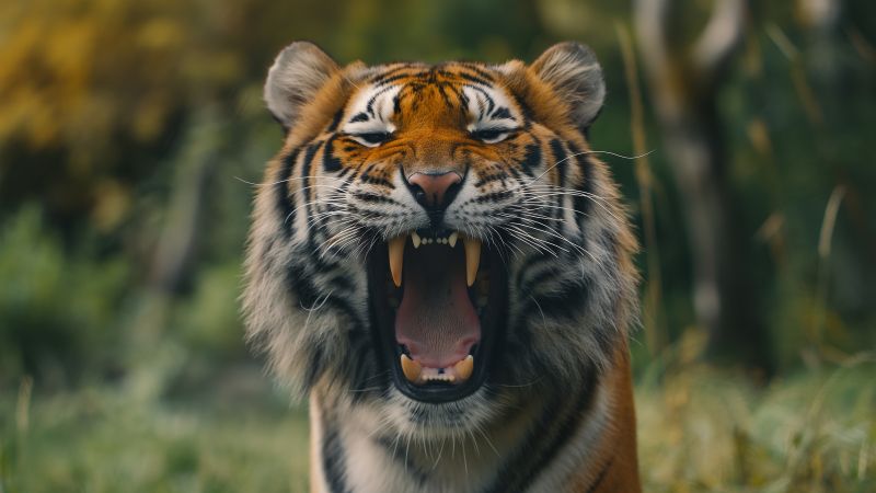 tiger wallpaper, fierce expression, wildlife, background for desktop wallpaper (horizontal)