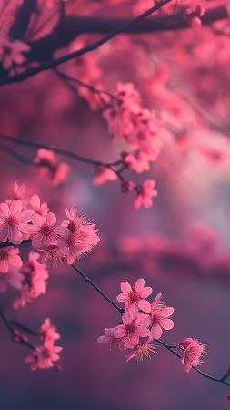 sakura wallpaper, pink flowers, 4k, background for mobile wallpaper (vertical)