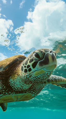 Turtle wallpaper, underwater, animal, background for mobile wallpaper (vertical)