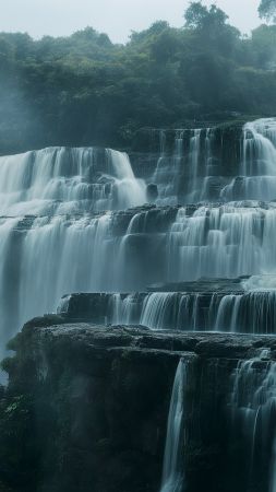 Pongour Waterfall wallpaper, nature, travel, background for mobile wallpaper (vertical)