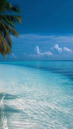 tropical beach wallpaper, azure sea, coastal scenery, background for mobile wallpaper (vertical)