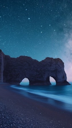 Durdle Door wallpaper, stars, coastal England, background for mobile wallpaper (vertical)