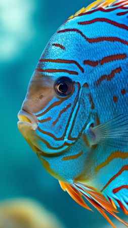 Discus wallpaper, exotic fish, orange fish, background for mobile wallpaper (vertical)
