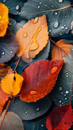 Leaves wallpaper, raindrops, 4k wallpaper, background for mobile wallpaper (vertical)