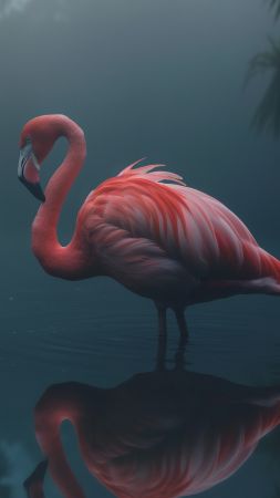 flamingo wallpaper, bird, red, background for mobile wallpaper (vertical)