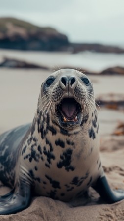 grey seal wallpaper, funny, Scotland, background for mobile wallpaper (vertical)