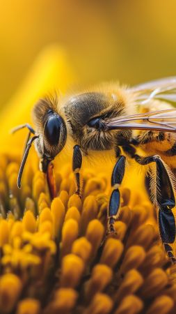 Bee wallpaper, macro, striped, background for mobile wallpaper (vertical)