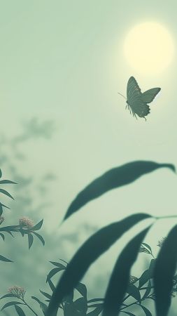 butterfly wallpaper, garden, greenery, background for mobile wallpaper (vertical)