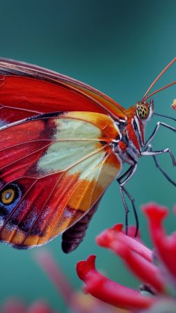 butterfly wallpaper, colorful, red, background for mobile wallpaper (vertical)