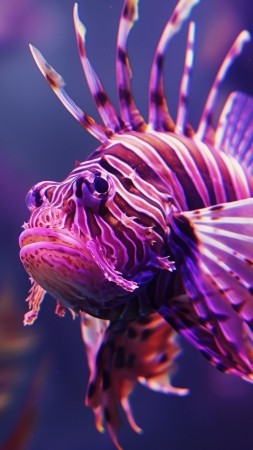 lionfish wallpaper, underwater, diving, background for mobile wallpaper (vertical)