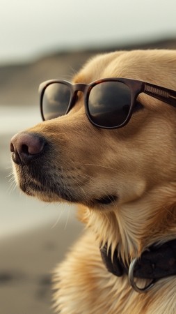 Dog wallpaper, beach, resort, background for mobile wallpaper (vertical)