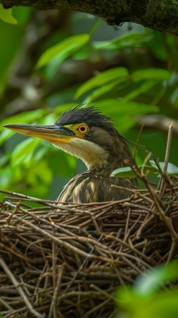 Great bittern wallpaper, bird, nest, background for mobile wallpaper (vertical)